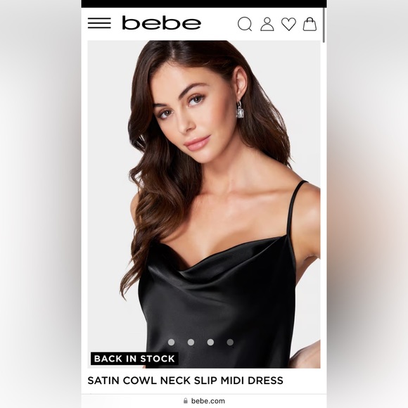 Bebe SATIN COWL NECK SLIP MIDI BLACK DRESS / Size Small / NWT - Picture 3 of 9